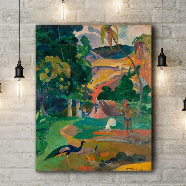 Modern Canvas Art Print of Paul Gauguin: Landscape with Peacocks.