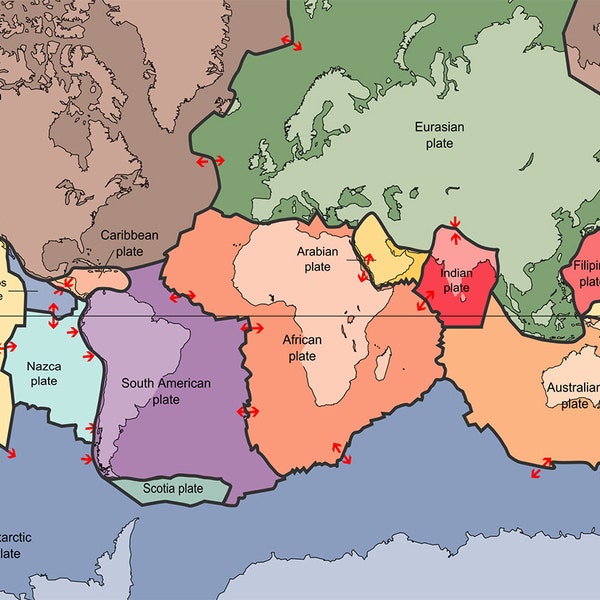 Tectonic Plates Map. Print/Poster (5377)