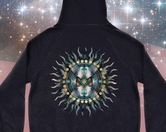 Sauriêl People Sun Organic 100% Cotton Hoody | Unisex  | Boho | Festival | Trippy | Psychedelic | Celestial | Cosmic | Eco