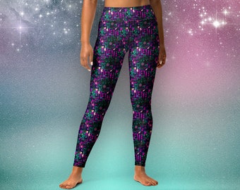 Psychedelic Cephalopod Cube of Squids High Waisted Yoga Leggings by Sauriêl People - Festival Attire