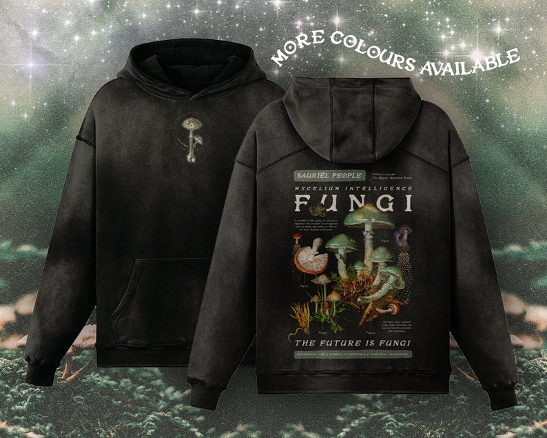 The Future us Fungi Dark Mushroom Unisex Oversized Hoodie by Sauriêl People Adult Size Hoodie, Retro Hoodie, Unisex Oversize Hoodie Smoky Black