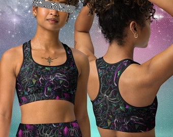 Psychedelic Cephalopods Trippy Tentacles Sports Bra by Sauriêl People | Yoga Bra | Festival Top