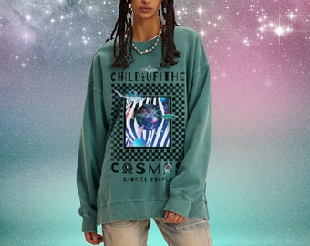 Octopus Space Crewneck Sweatshirt | Child of the Cosmos Dope Moon | Unique Art Wear by Sauriêl People