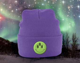 Third Eye Alien Smiley Sauriêl People Cosmic Cuffed Rave Beanie