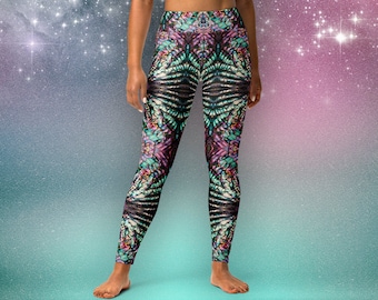 Psychedelic Paua Trip High Waisted Yoga Leggings by Sauriêl People - Festival Attire