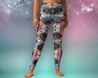 Psychedelic Sea Flower High Waisted Yoga Leggings by Sauriêl People - Festival Attire