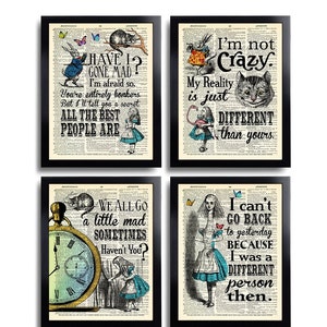Alice im Wunderland Poster 4er Set Prints Alice Zitate Wand Kunst Alice Wanddeko Beste Freundin Geschenk Schwester Geschenk Print Set Alice Nursery 641