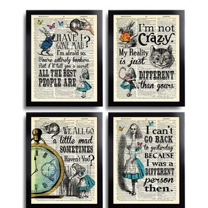 Alice in Wonderland Poster Set of 4 Prints Alice Quotes Wall Art Alice Wall Decor Best Friend Gift Sister Gift Print Set Alice Nursery 641