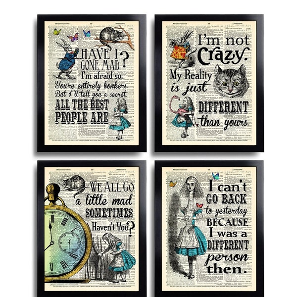 Alice im Wunderland Poster 4er Set Prints Alice Zitate Wand Kunst Alice Wanddeko Beste Freundin Geschenk Schwester Geschenk Print Set Alice Nursery 641