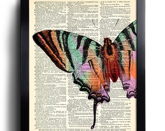 Vintage Gramophone Butterflies Print Antique Dictionary Page Wall Art Picture