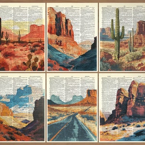 Arizona Desert Print Set of 6 Western Desert Print Arizona Desert Landscape Poster Vintage Wild West Art Desert Wall Art Cactus Decor 730