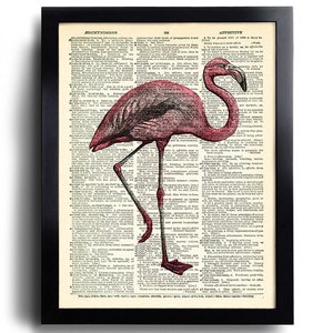 Flamingo Bird Art Print Flamingo Poster Art Wall Decor, Vintage Dictionary Decorative Artwork, Gift for Girlfriend Flamingo Wall Decal 080