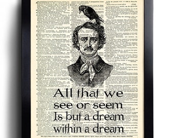 Wall Art Edgar Allan Poe All that we see or seem Quotes Vintage book print, Poster Print, Wall Decor Vintage Book Page Print Unique Gift 349