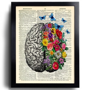 Hersenen print hersenen bloemen vlinder print anatomische hersenen poster menselijk brein medische muur decor neuroloog cadeau psycholoog cadeau idee 683