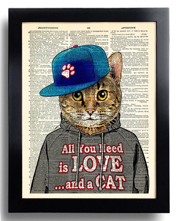 Cool Cat Boy Poster All You Need Is Love And A Cat Quotes Art Etsy