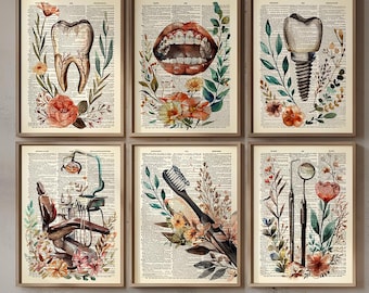 Dentist Print Set of 6 Dentist Wall Art Dental Office Decor Vintage Dentist Poster Dentist Gifts Toothbrush Poster Dentist Tooth Print 846