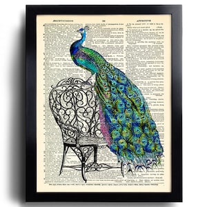 Peacock Chair Print DECORATIVE ART Peacock Dictionary Print Peacock Wall Decor Gift for her Peacock Poster Unique Bedroom Wall Decor 058