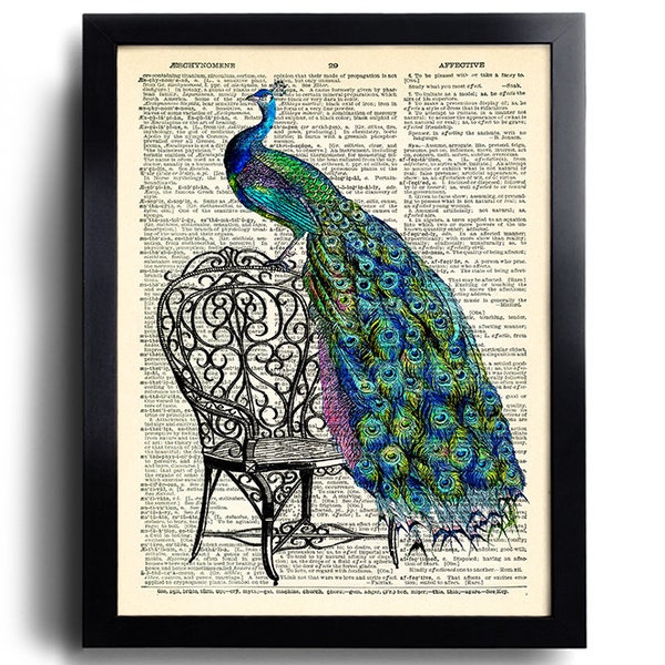 Pauw Stoel Print DECORATIEVE ART Peacock Woordenboek Print Peacock Wall Decor Cadeau voor haar Pauw Poster Unieke Slaapkamer Muur Decor 058