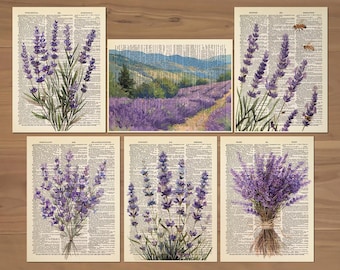 Lavender Prints set of 6 Wildflower Poster Lavender Wall Art Wild flower Print Watercolor Flower Gallery Wall Set Vintage Floral Poster 0753