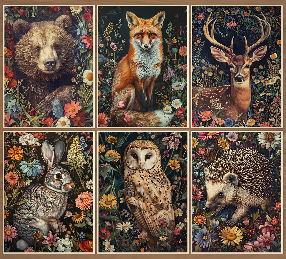 Woodland Print Set of 6 Woodland Animals Wall Art Bear Poster Fox ...