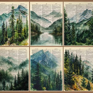 Forest Wall Art Kunstdruck Bergwand-Kunstdruck 6er-Set Pine Tree Print Ast Landschaftsdruck Pine Wandkunst Bergdekor Wald Kunstwerk 860