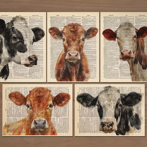 Kuh Druck 5er Set Kuh Poster Kuh Malerei Kuh Kunstdruck Kuh Geschenke Kuh Bauernhaus Wand Dekor Land Kuh Drucke holsteiner Kuh Bild 761