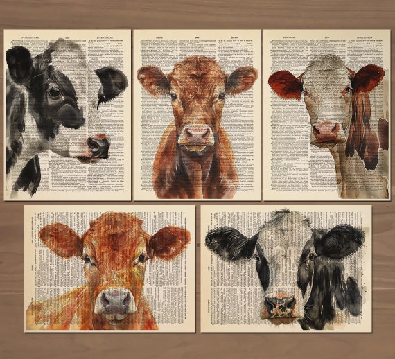 Cow Print set of 5 Cow Poster Cow Painting Cow Art Print Cow Gifts Cow Farmhouse Wall Decor Country Cow Prints holstein cow picture 761