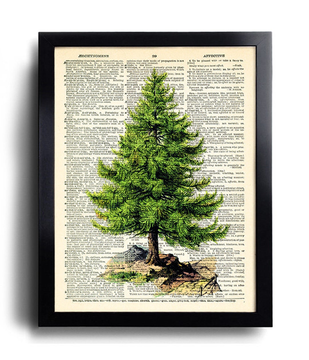 Tree Green Pine Holiday Nature Art Print Vintage Book Print Upcycled ...