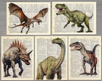 Dinosaur Print Set of 5 Prints Dinosaur Poster Dinosaur Decor Dinosaur Wall Art Dinosaur Nursery Prints Kids Room Decor T-Rex Wall Art 799