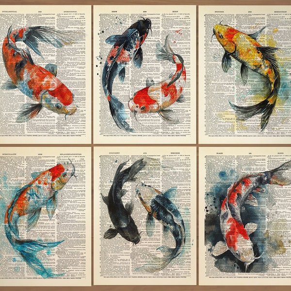 Koi Fish Print Koi Fish Art Print Set of 6 Prints Koi Wall Art Japanese Print, Koi Fish Wall Decor Koi Fish Painting Koi Fish Poster 732