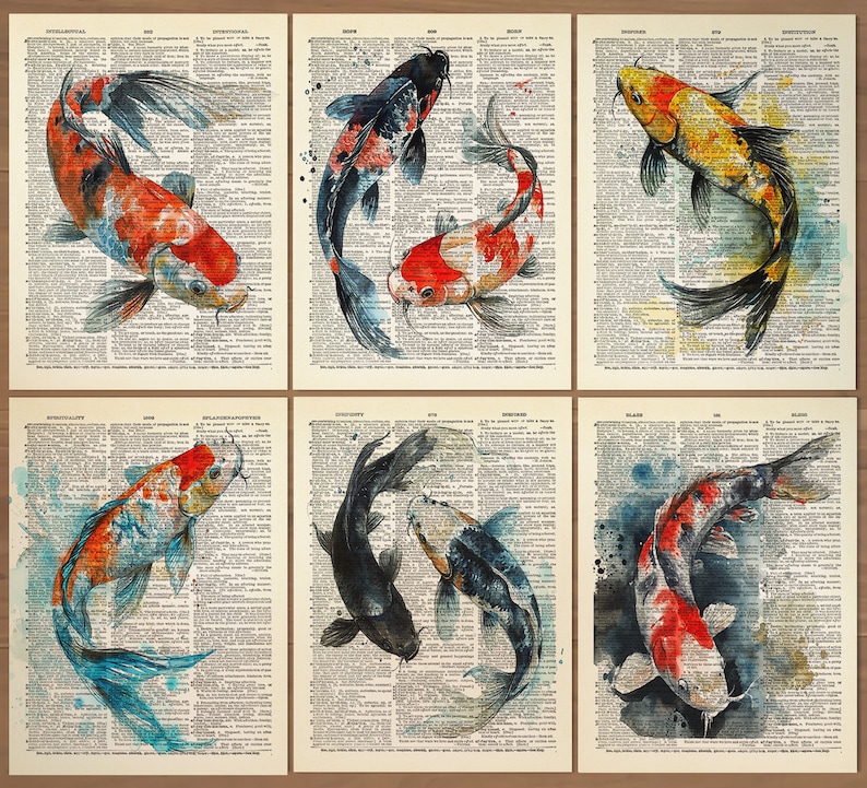 Koi Fish Print Koi Fish Art Print Set of 6 Prints Koi Wall Art Japanese Print, Koi Fish Wall Decor Koi Fish Painting Koi Fish Poster 732 image 8