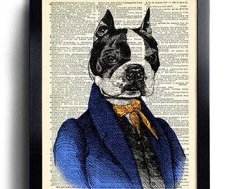 Boston Terrier Dog Human Clothes Art Print, Dog Art, Dog Illustration Poster, Dog Wall Decor, Dog Dictionary Art Print, Wall Decor 489