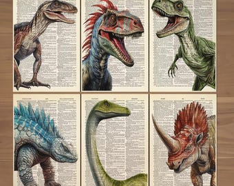 Dinosaur Print Set of 6 Prints Dinosaur Poster Dinosaur Decor Dinosaur Wall Art Dinosaur Nursery Prints Kids Room Decor T-Rex Wall Art 798