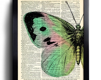 Butterflies Butterfly Art Print Vintage Book Print Upcycled Vintage Dictionary Page Collage Repurposed Book Upcycled Dictionary 405