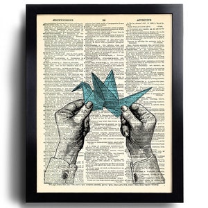 Origami Hand Art Print Vintage Book Print Recycled Vintage Dictionary Page Collage Repurposed Book Upcycled Dictionary 160