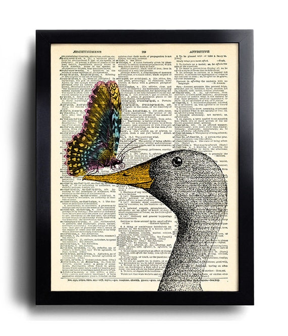 Goose Butterfly Bird Art Print Butterflies Dictionary Print Etsy