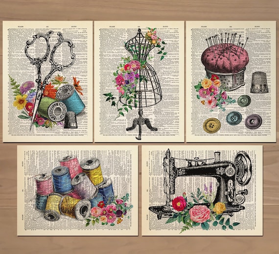Sewing Print Set of 5 Sewing Poster Vintage Sewing Machine