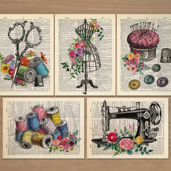 Sewing Print Set of 5 Sewing Poster Vintage Sewing Machine Poster Craft Room Art Craft Room Decor Sewing Wall Art Sewing Room Decor 779