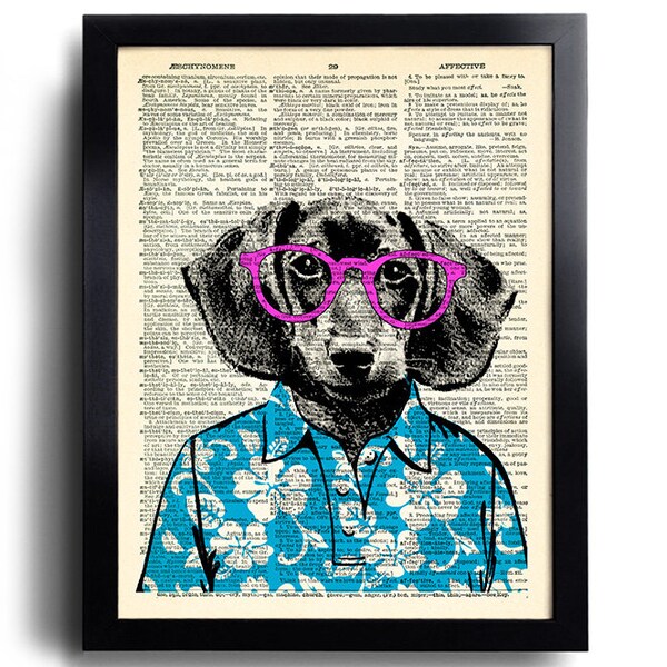 Dachshund Dog Art, DICTIONARY Art Print, Dictionary Page Dog Wall Art, Nerdy DOG Poster,Dog Wall Decor, Dog Artwork, GEEKERY Dog Glasses 502