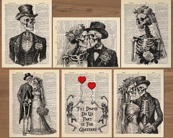 Skull Decor Skeleton Couple Print Set of 6 Skull Wedding Decor Poster Skeleton Wedding Present Couples Gift Idea Till Death Do Us Part 0844
