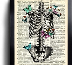 Ribcage Butterfly Skeleton Bones Art Print Skull Poster Gothic Human Anatomy Artwork Anatomy Wall Decor Chest Anatomical Wall Decal, 631