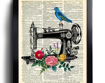 Sewing Machine Flowers Print Bird Sewing Machine Poster Craft Room Art Craft Room Decor Sewing Wall Art Sewing Room Decor 675