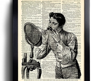 Victorian Man Shaving Art Print  Poster Wall Decoration Anniversary Gift for Husband Book Print Dictionary   492