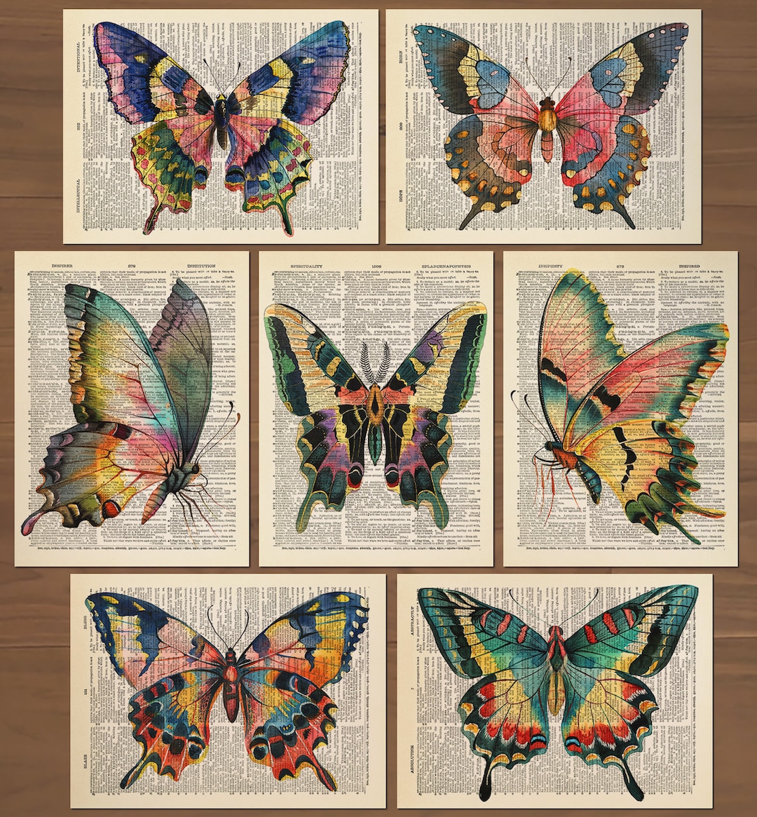 Butterfly Print Butterflies Set of 7 Prints Vintage Butterfly Poster ...