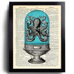 Octopus Bathroom Wall Decor, Octopus Terrarium Sea Life Art Print, Squid Artwork, Beach Home Art Print, Sea Life Poster,Octopus Painting 152