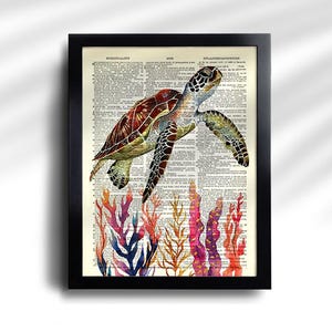 Juego de 6 láminas de vida marina, arte de pared de vida marina, juego de regalo de calamares, decoración de pared de baño de pulpos, póster de vida marina, póster náutico de caballito de mar 810 imagen 5