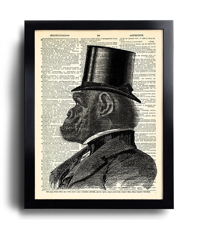 Mr Monkey Top Hat Art Print Chimpanzee 