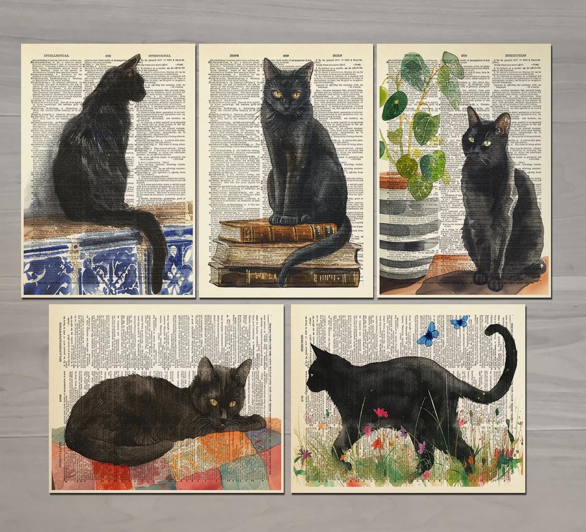 Stampa artistica da parete con gatto nero vintage