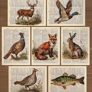 Hunting Decor Mallard Duck Art Print Set of 7 Fishing Hunting Wall Art Hunting Nursery Decor Duck Poster Vintage Deer Poster Fox Nursery 867