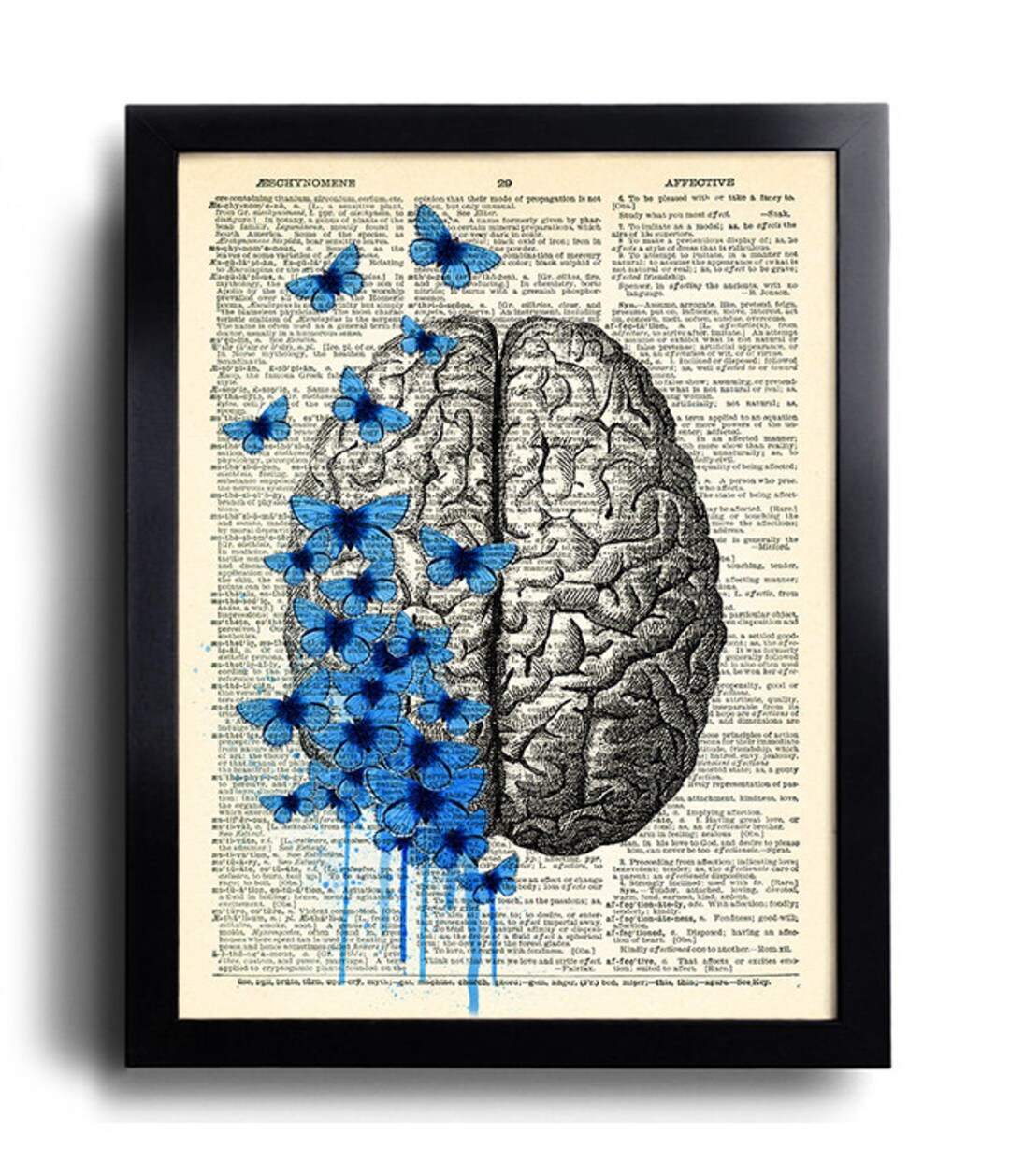 Brain Human Anatomy Art Print Blue Butterflies Poster Anatomical Brain ...